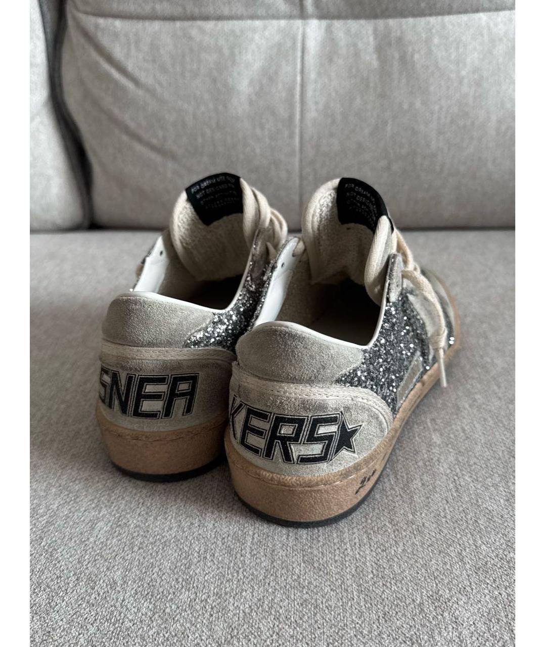 GOLDEN GOOSE DELUXE BRAND Серебряные кожаные кеды, фото 4