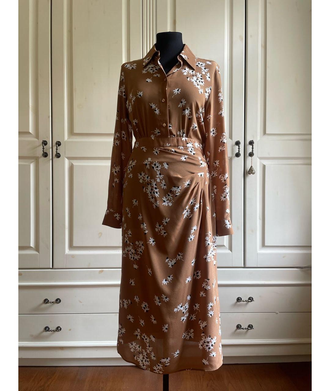 MAX MARA STUDIO Коричневое шелковое повседневное платье, фото 2
