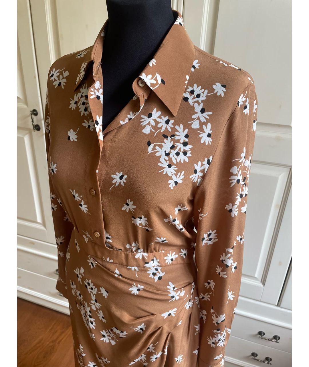 MAX MARA STUDIO Коричневое шелковое повседневное платье, фото 3