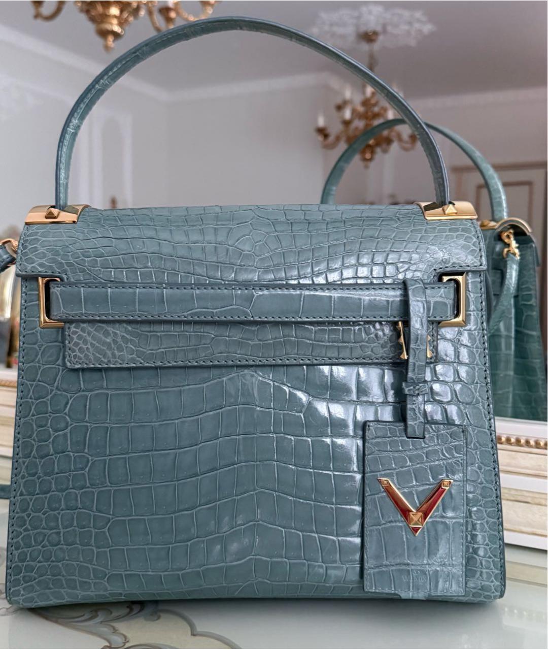 VALENTINO Бирюзовая сумка с короткими ручками из экзотической кожи, фото 6