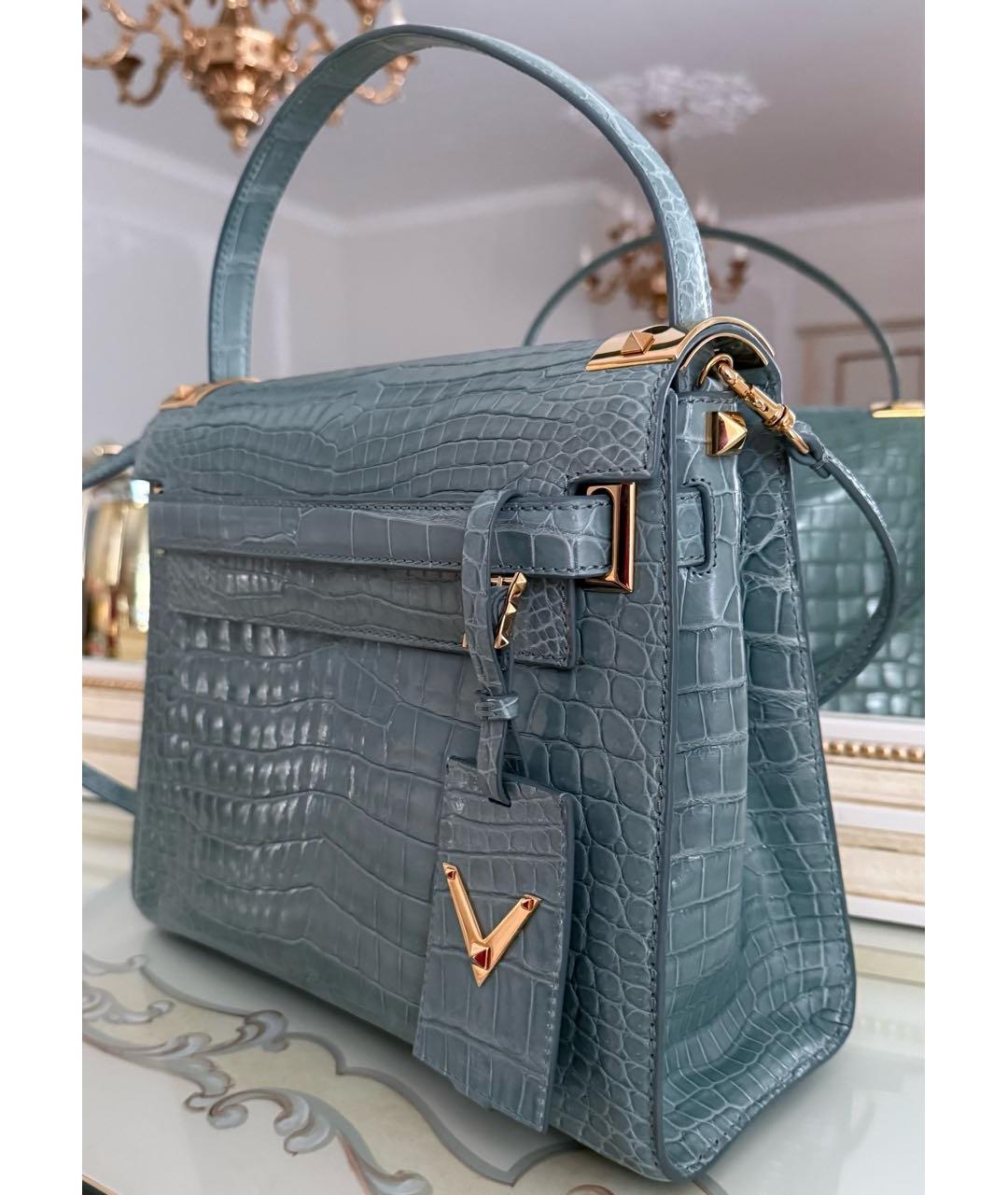 VALENTINO Бирюзовая сумка с короткими ручками из экзотической кожи, фото 2