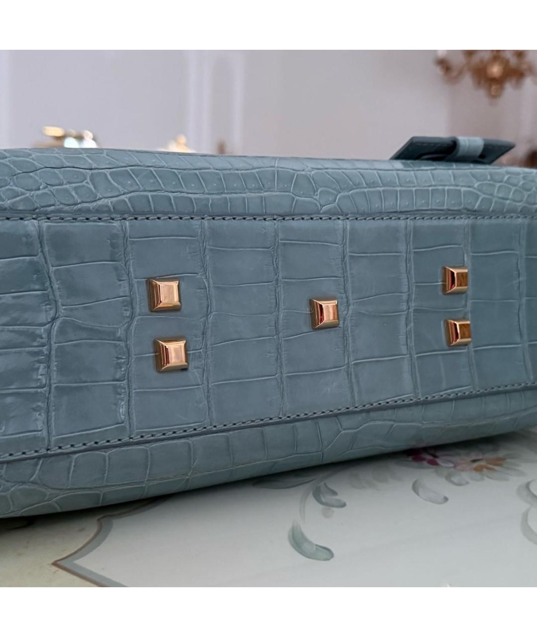 VALENTINO Бирюзовая сумка с короткими ручками из экзотической кожи, фото 5