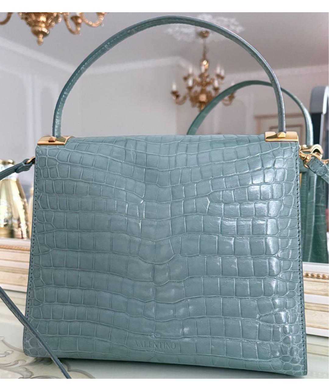 VALENTINO Бирюзовая сумка с короткими ручками из экзотической кожи, фото 3