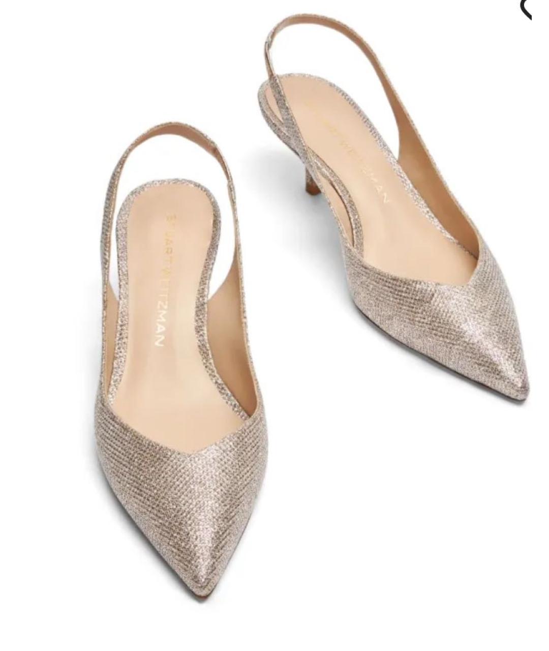 STUART WEITZMAN Золотые кожаные лодочки на низком каблуке, фото 2
