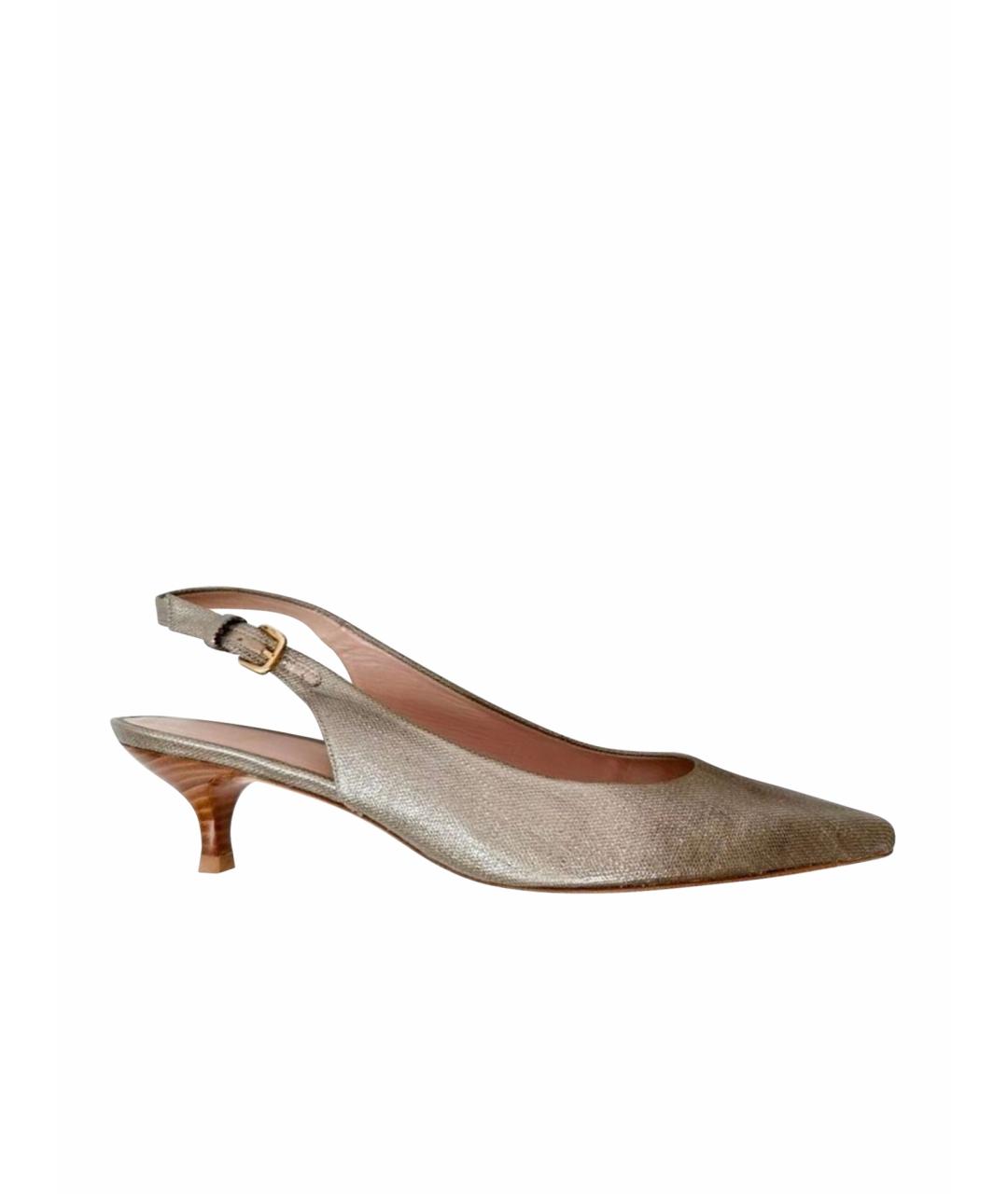 STUART WEITZMAN Золотые кожаные лодочки на низком каблуке, фото 1