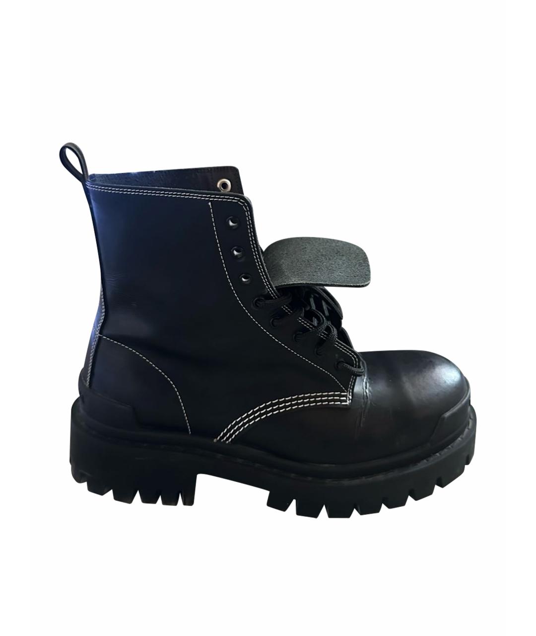 BALENCIAGA Черные кожаные ботинки, фото 1