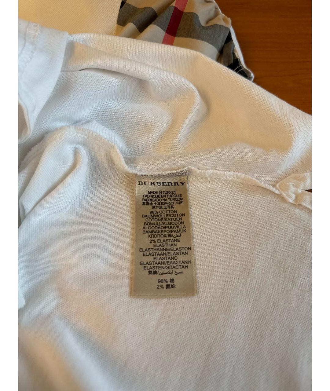 BURBERRY Белая хлопко-эластановая футболка, фото 5