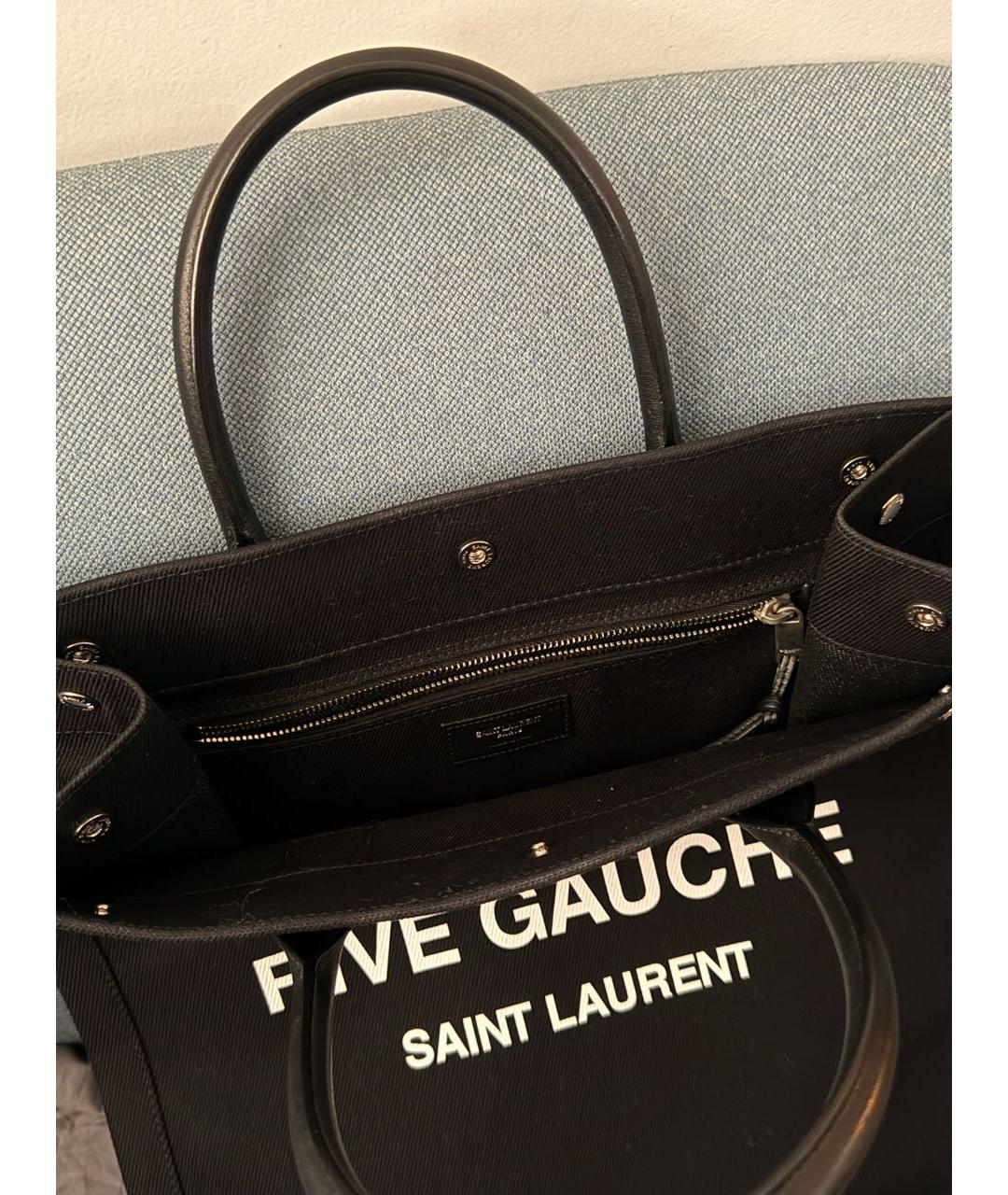 SAINT LAURENT Черная тканевая сумка тоут, фото 4