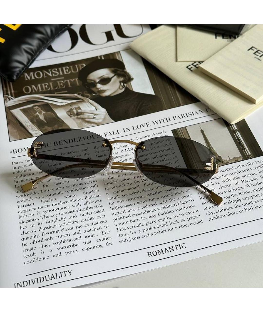 FENDI Черные металлические солнцезащитные очки, фото 2