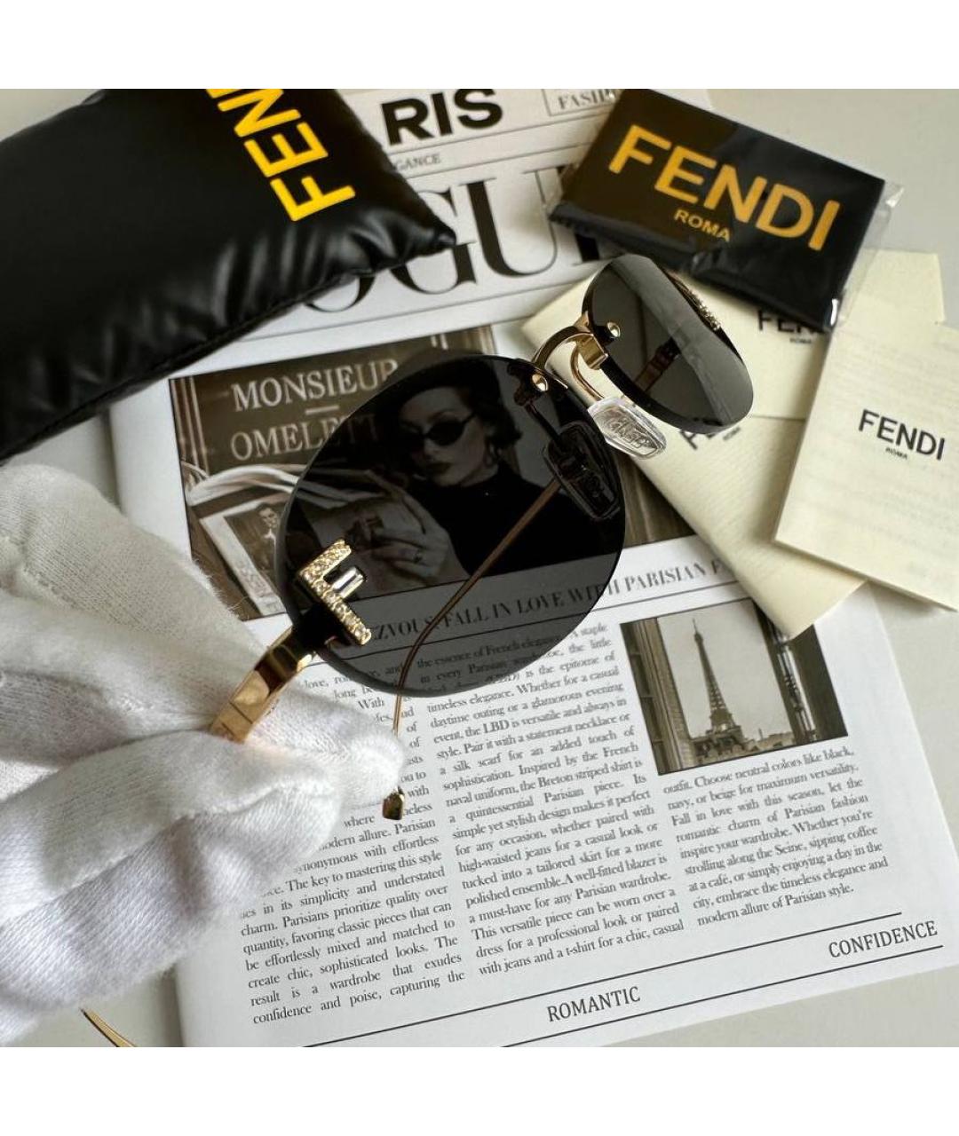 FENDI Черные металлические солнцезащитные очки, фото 3