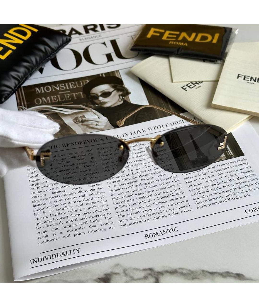 FENDI Черные металлические солнцезащитные очки, фото 5