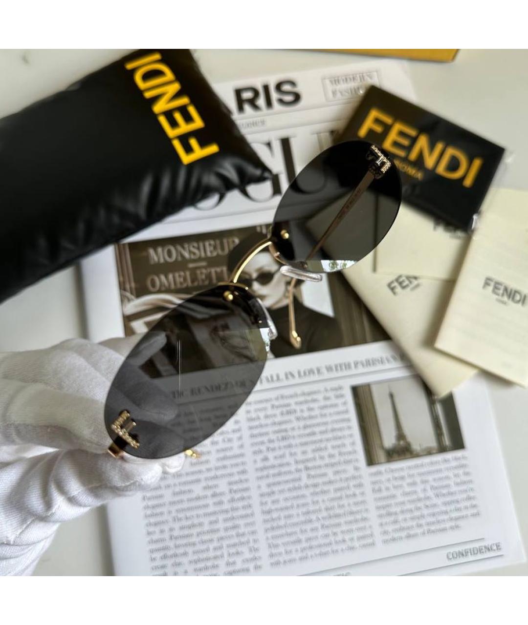 FENDI Черные металлические солнцезащитные очки, фото 4