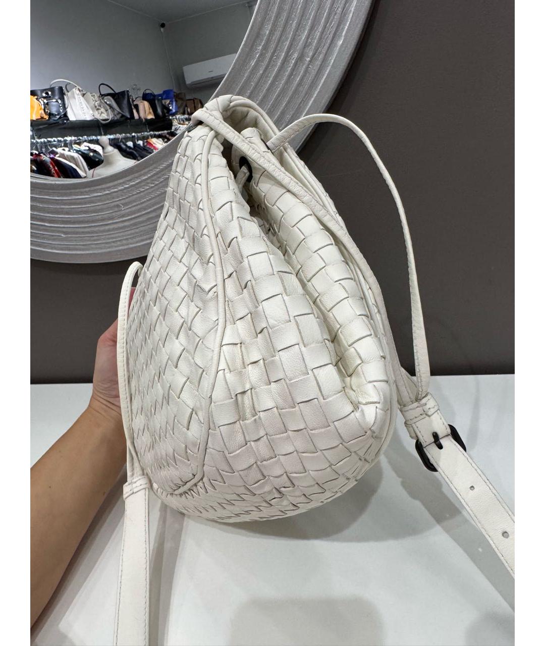 BOTTEGA VENETA Белая кожаная сумка через плечо, фото 6