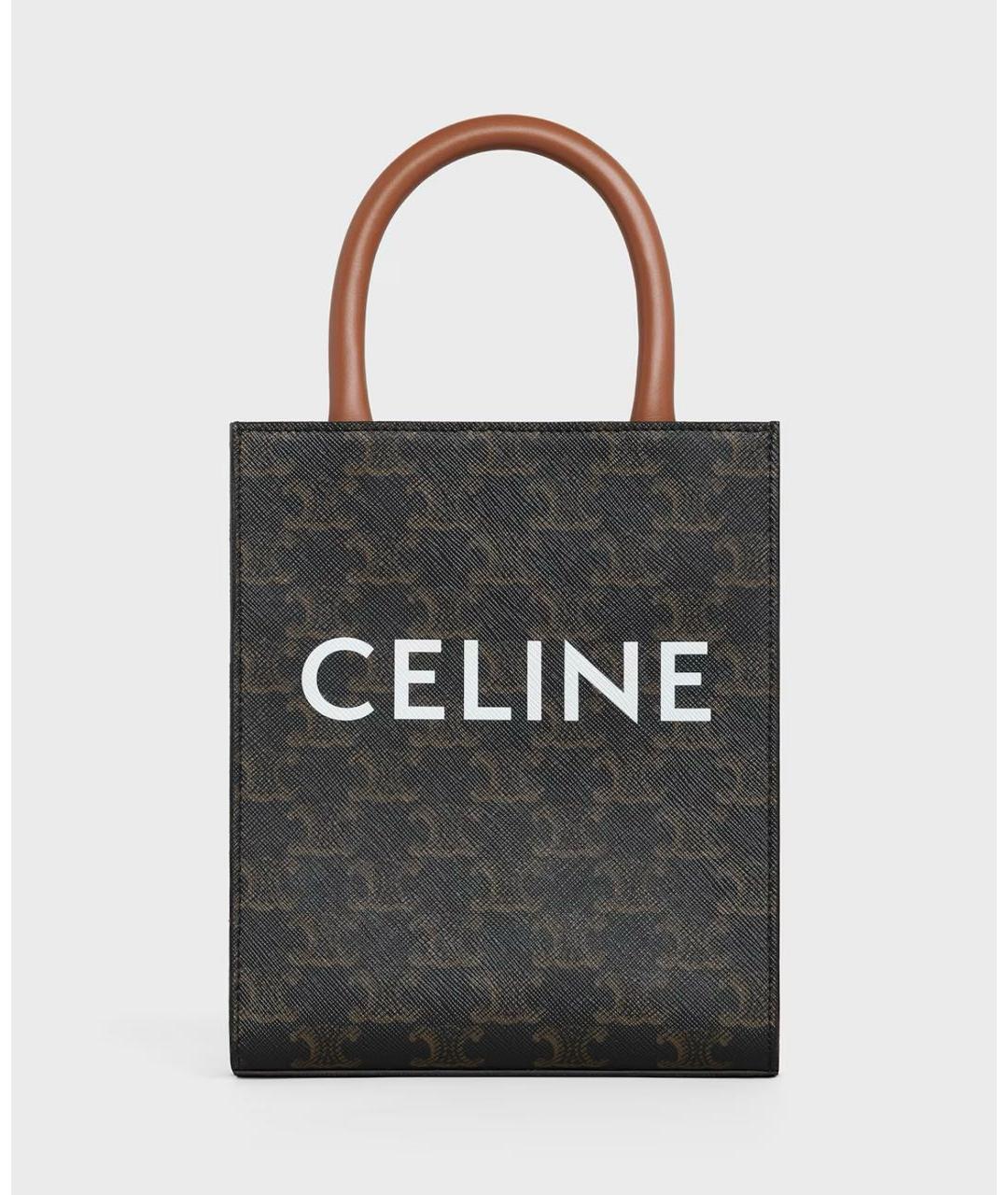 CELINE Коричневая кожаная сумка с короткими ручками, фото 4