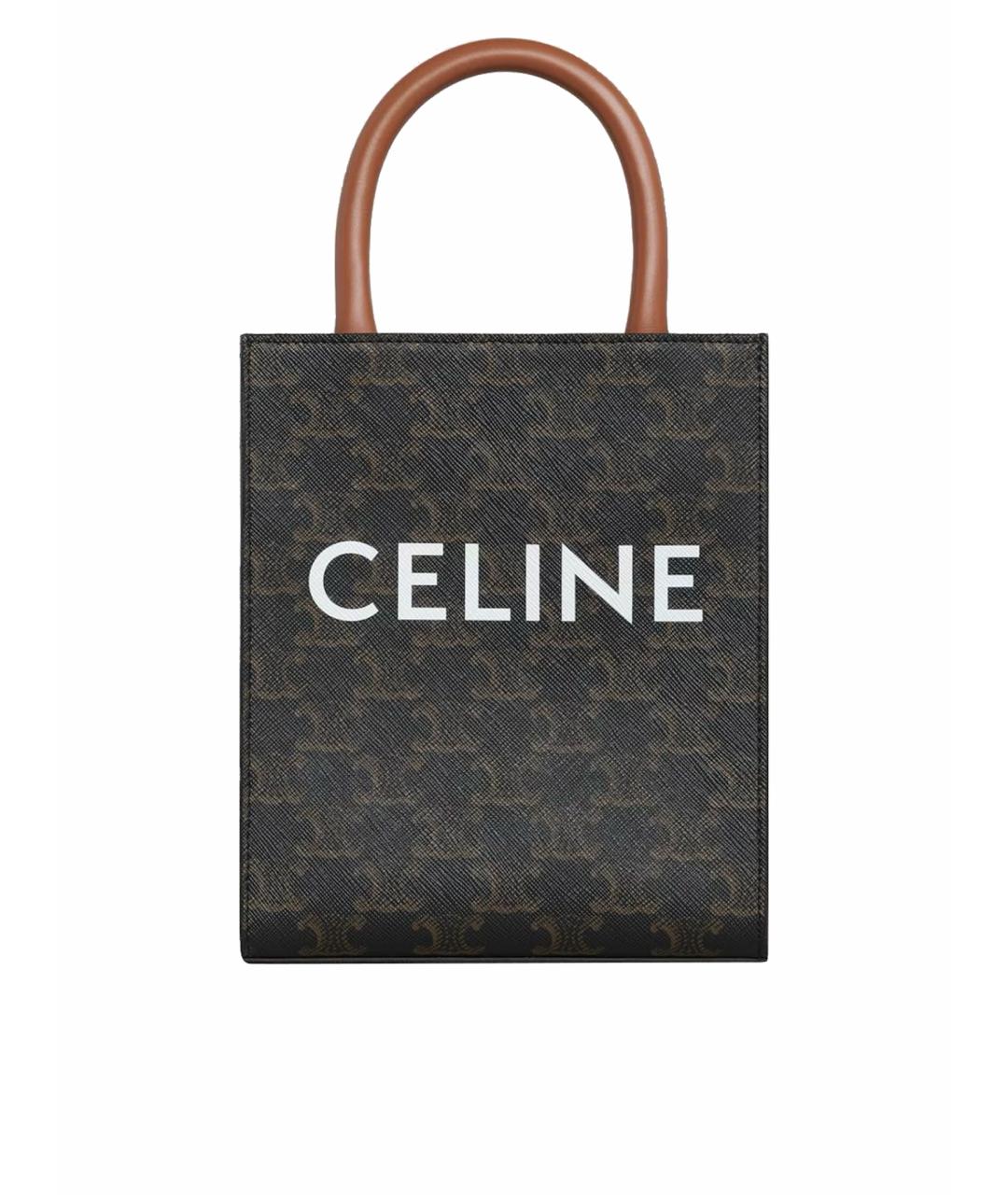 CELINE Коричневая кожаная сумка с короткими ручками, фото 1