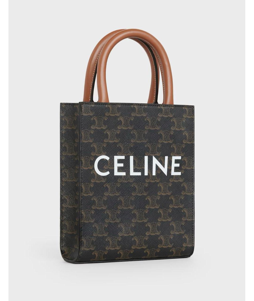 CELINE Коричневая кожаная сумка с короткими ручками, фото 2