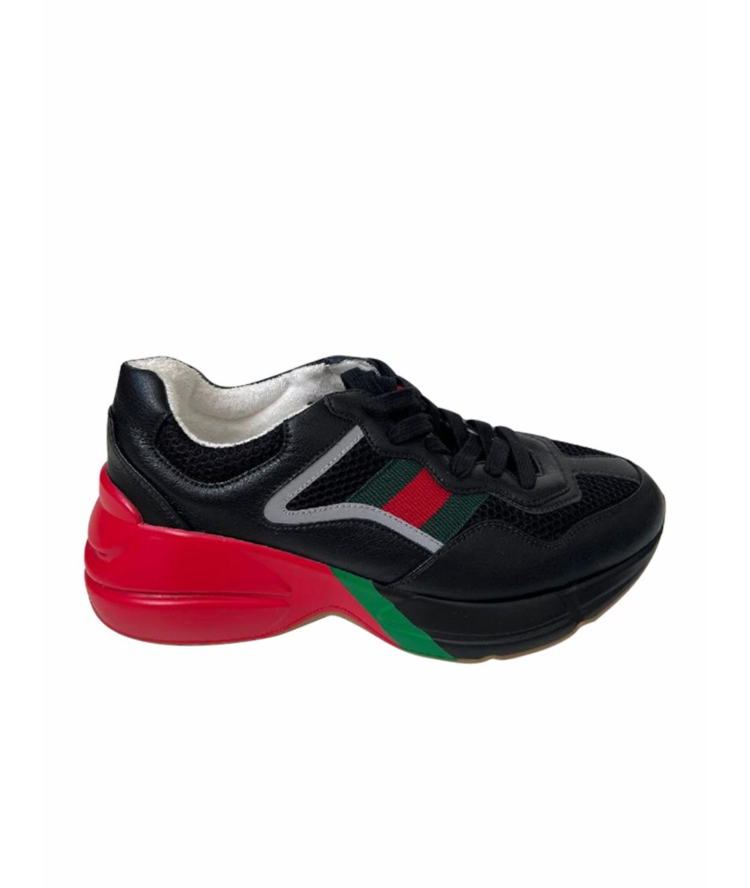 GUCCI Черные кожаные кроссовки, фото 1