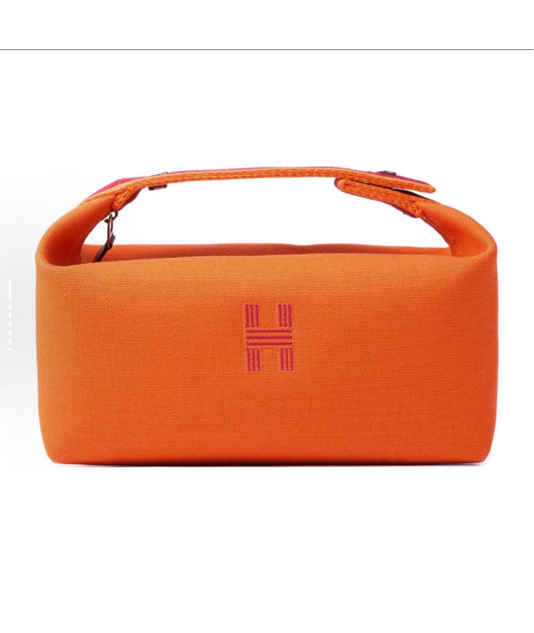 HERMES Оранжевая хлопковая косметичка, фото 5