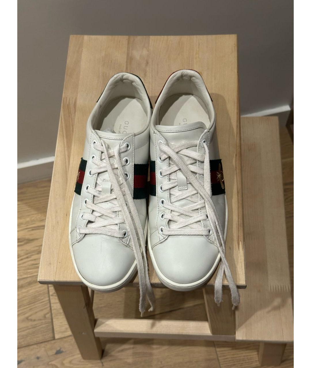 GUCCI Белые кожаные кеды, фото 3