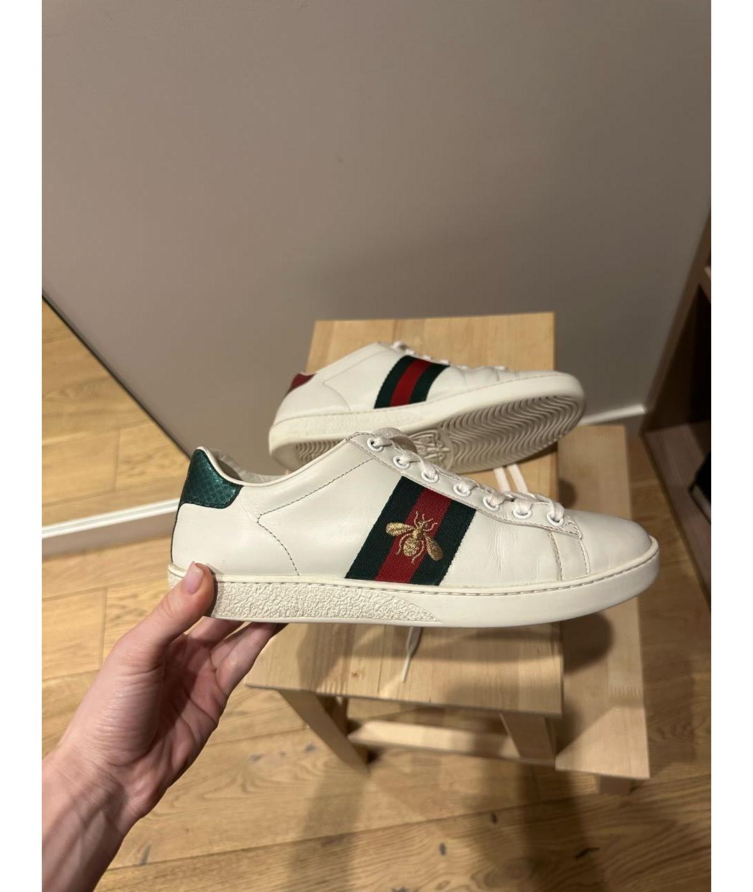 GUCCI Белые кожаные кеды, фото 2