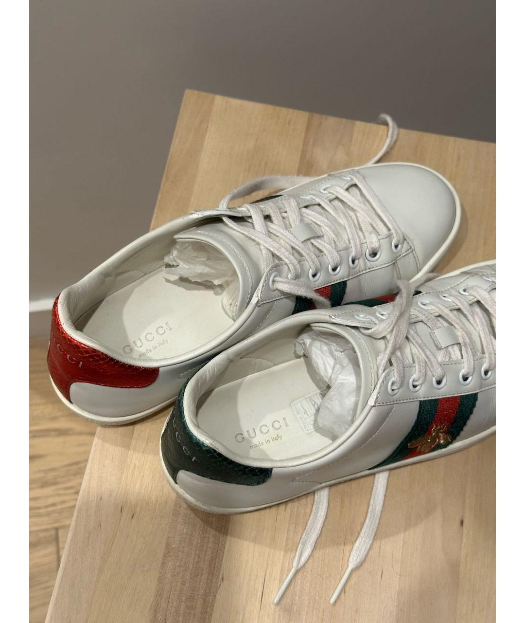 GUCCI Белые кожаные кеды, фото 5
