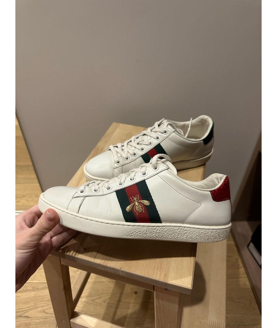 GUCCI Белые кожаные кеды, фото 8