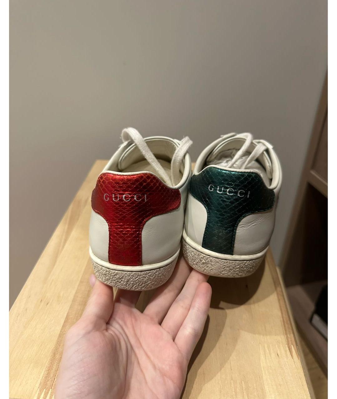 GUCCI Белые кожаные кеды, фото 4