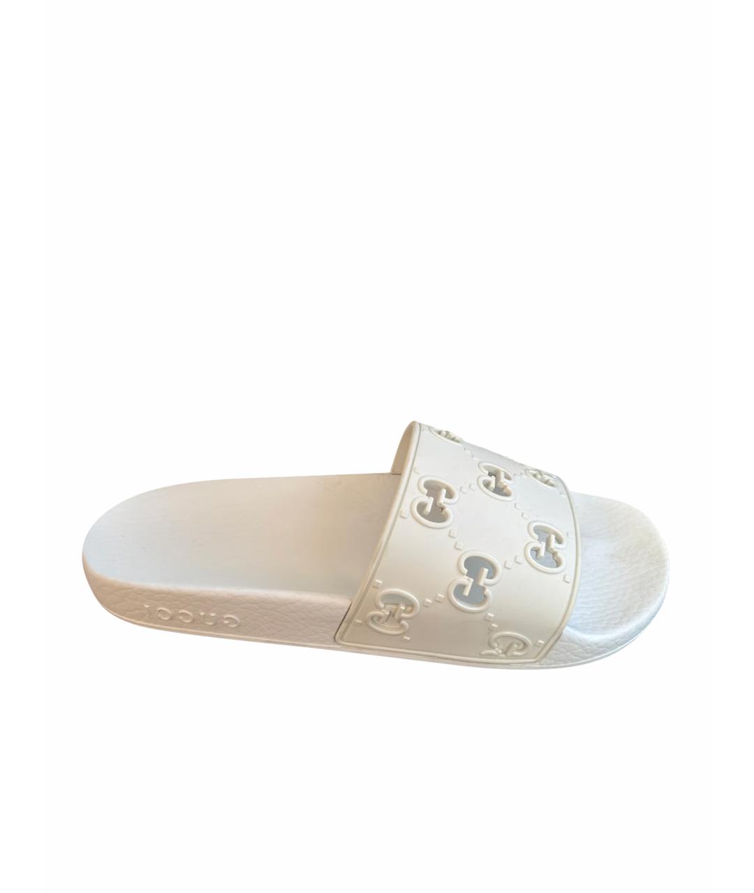 GUCCI Белые резиновые шлепанцы, фото 1