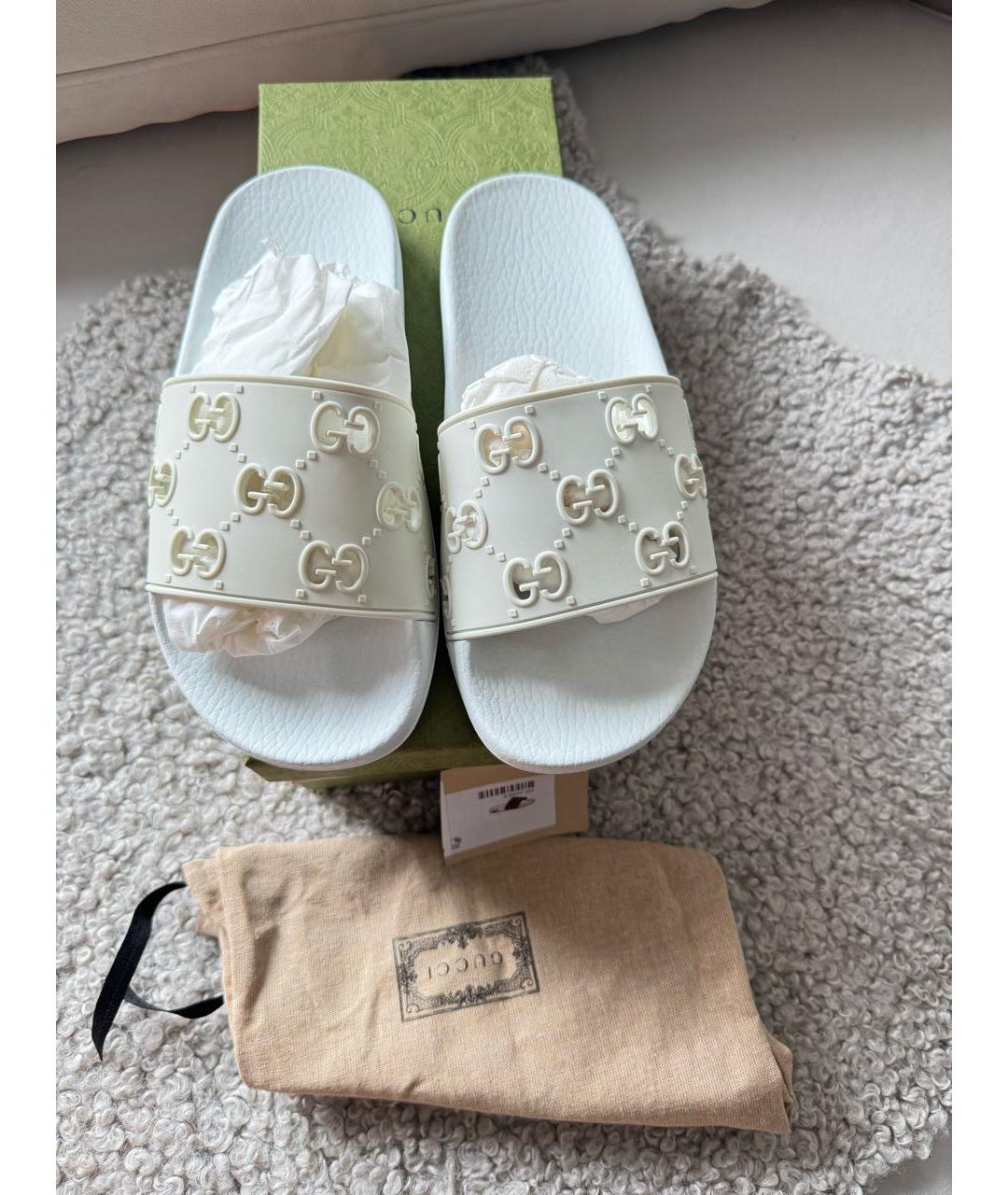 GUCCI Белые резиновые шлепанцы, фото 2