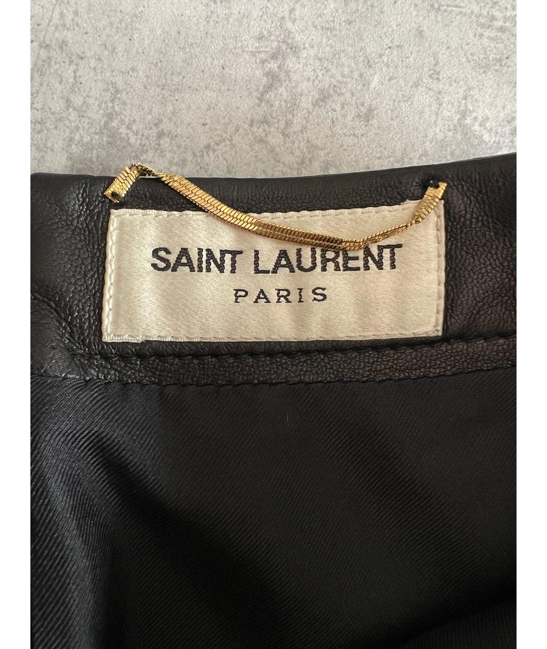 SAINT LAURENT Черная кожаная юбка мини, фото 3