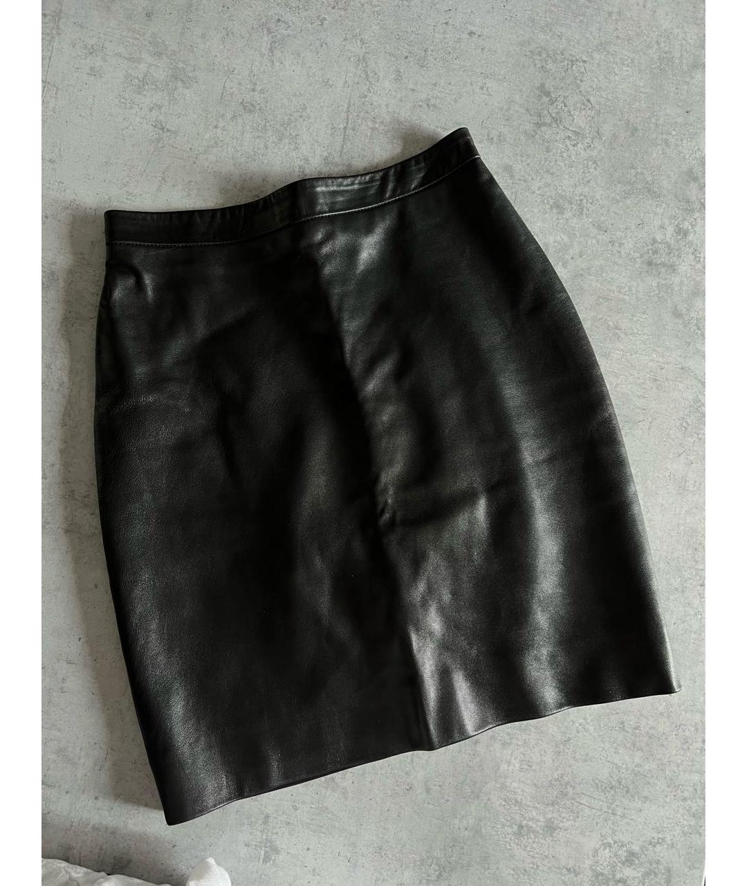 SAINT LAURENT Черная кожаная юбка мини, фото 2