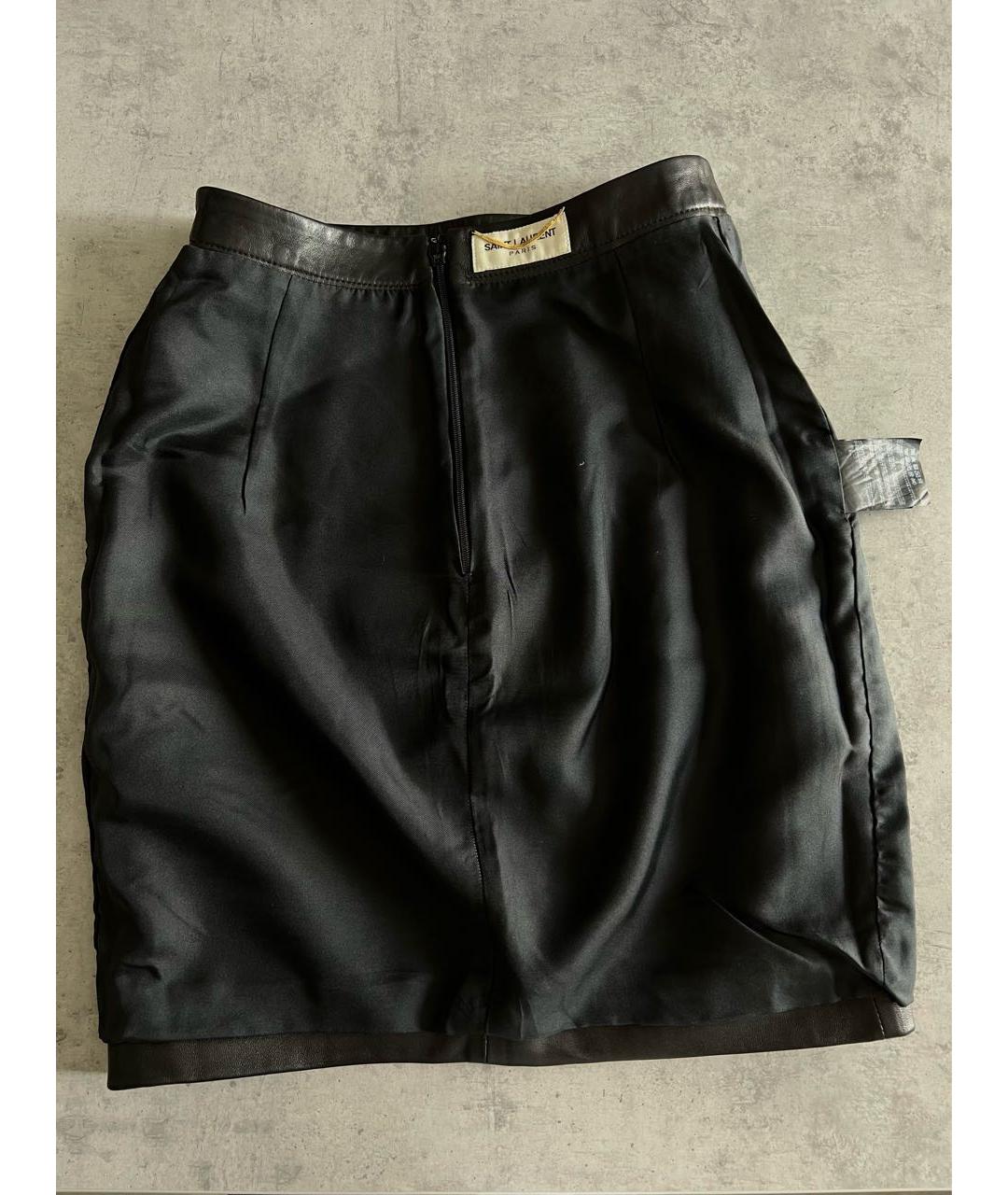 SAINT LAURENT Черная кожаная юбка мини, фото 5