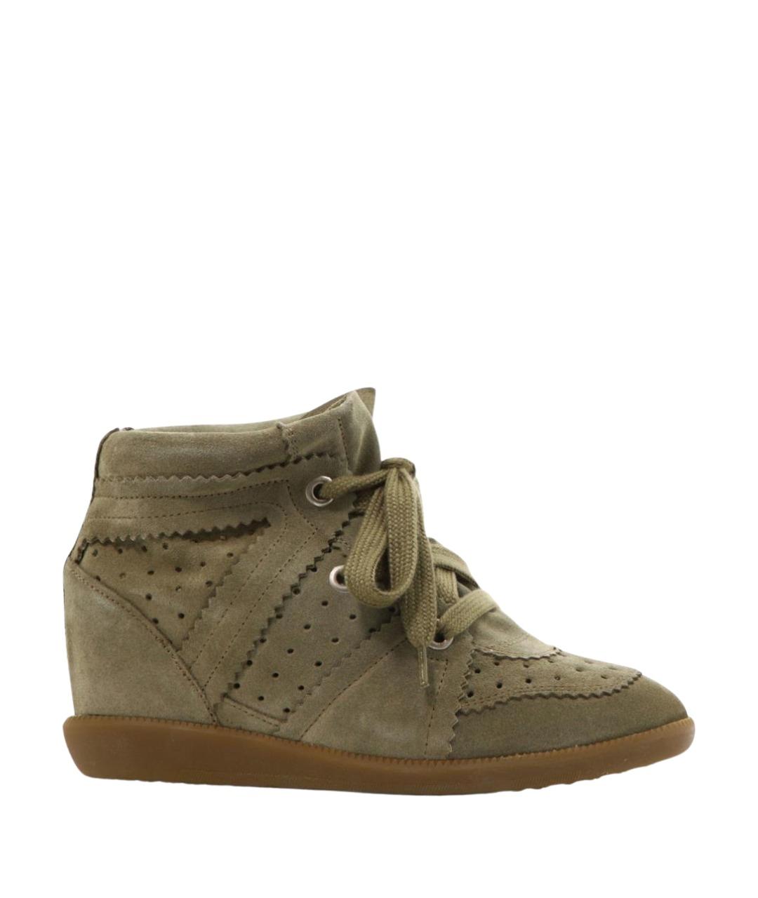 ISABEL MARANT Хаки замшевые кроссовки, фото 1