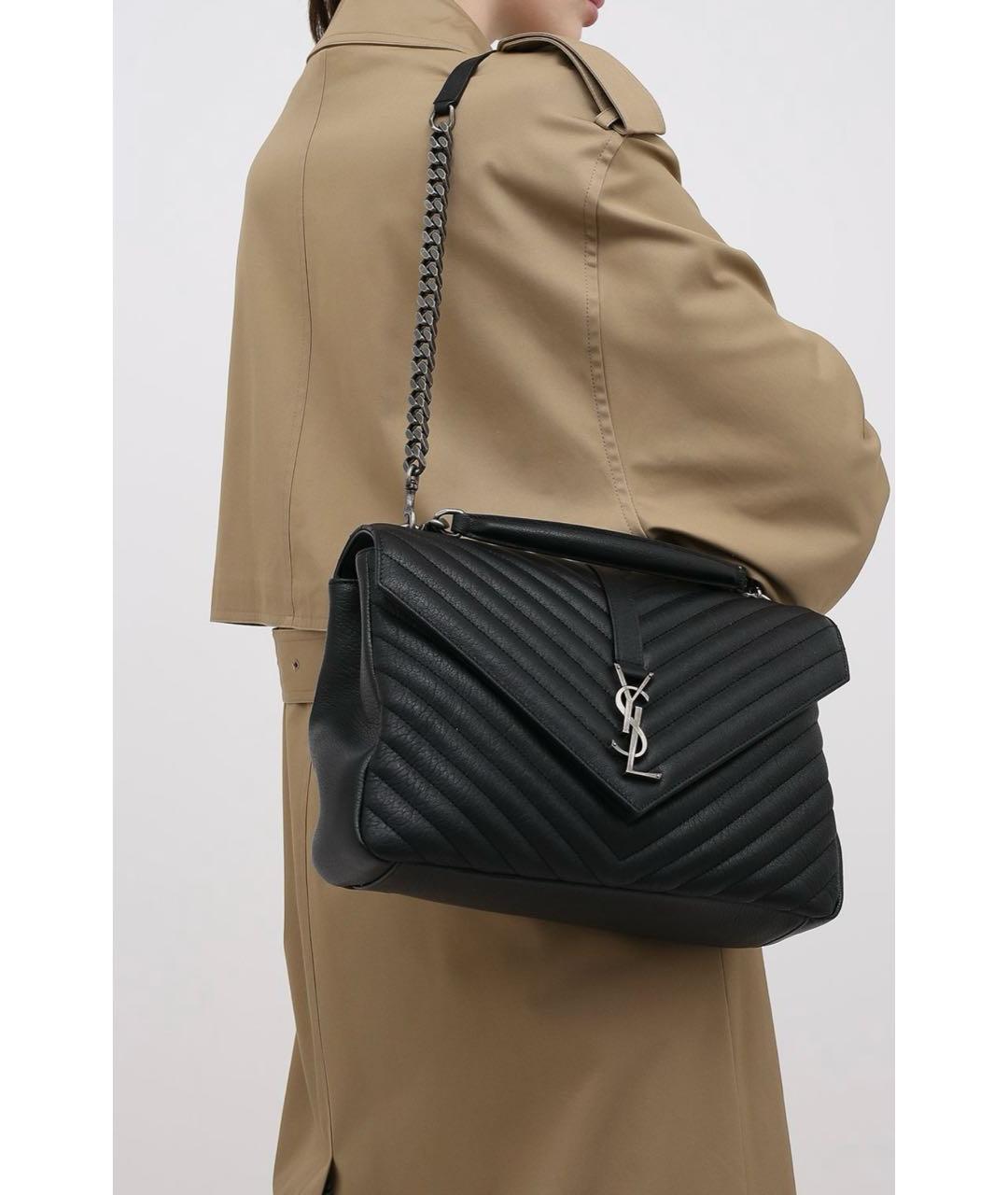 SAINT LAURENT Черная кожаная сумка через плечо, фото 2