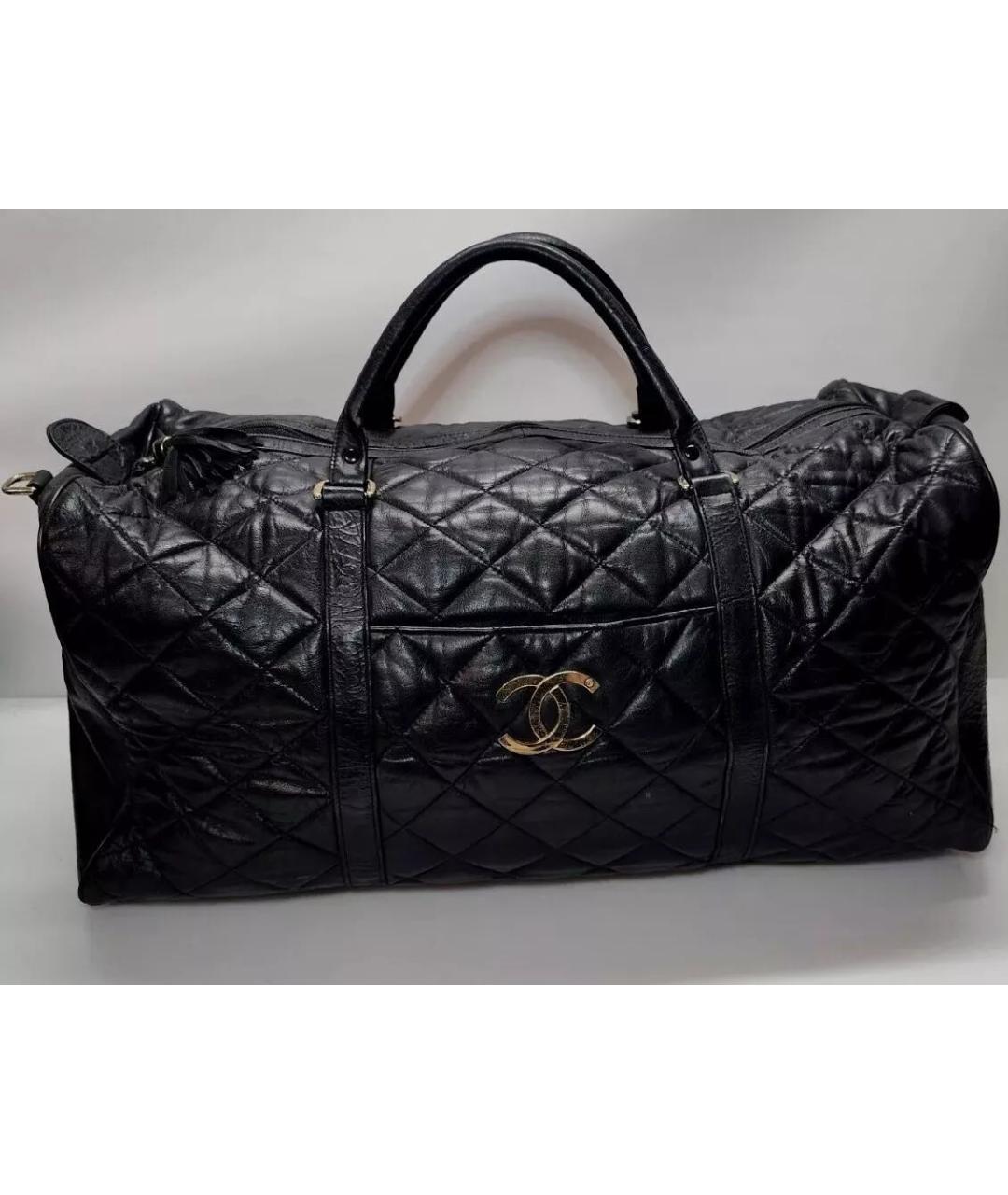CHANEL Черная кожаная дорожная/спортивная сумка, фото 3