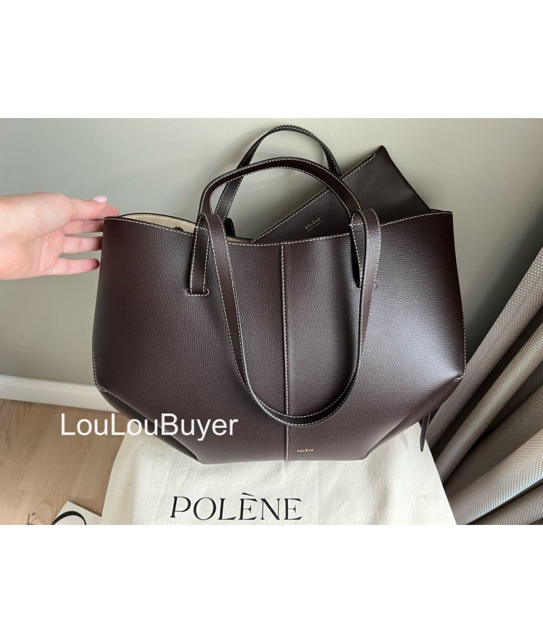 POLENE Коричневая кожаная сумка тоут, фото 4