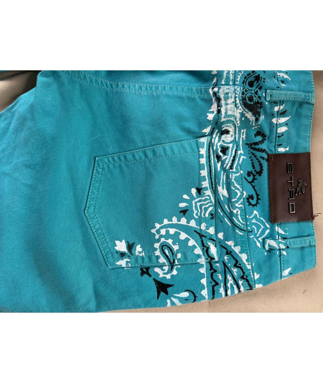 ETRO Бирюзовые хлопко-эластановые прямые джинсы, фото 5