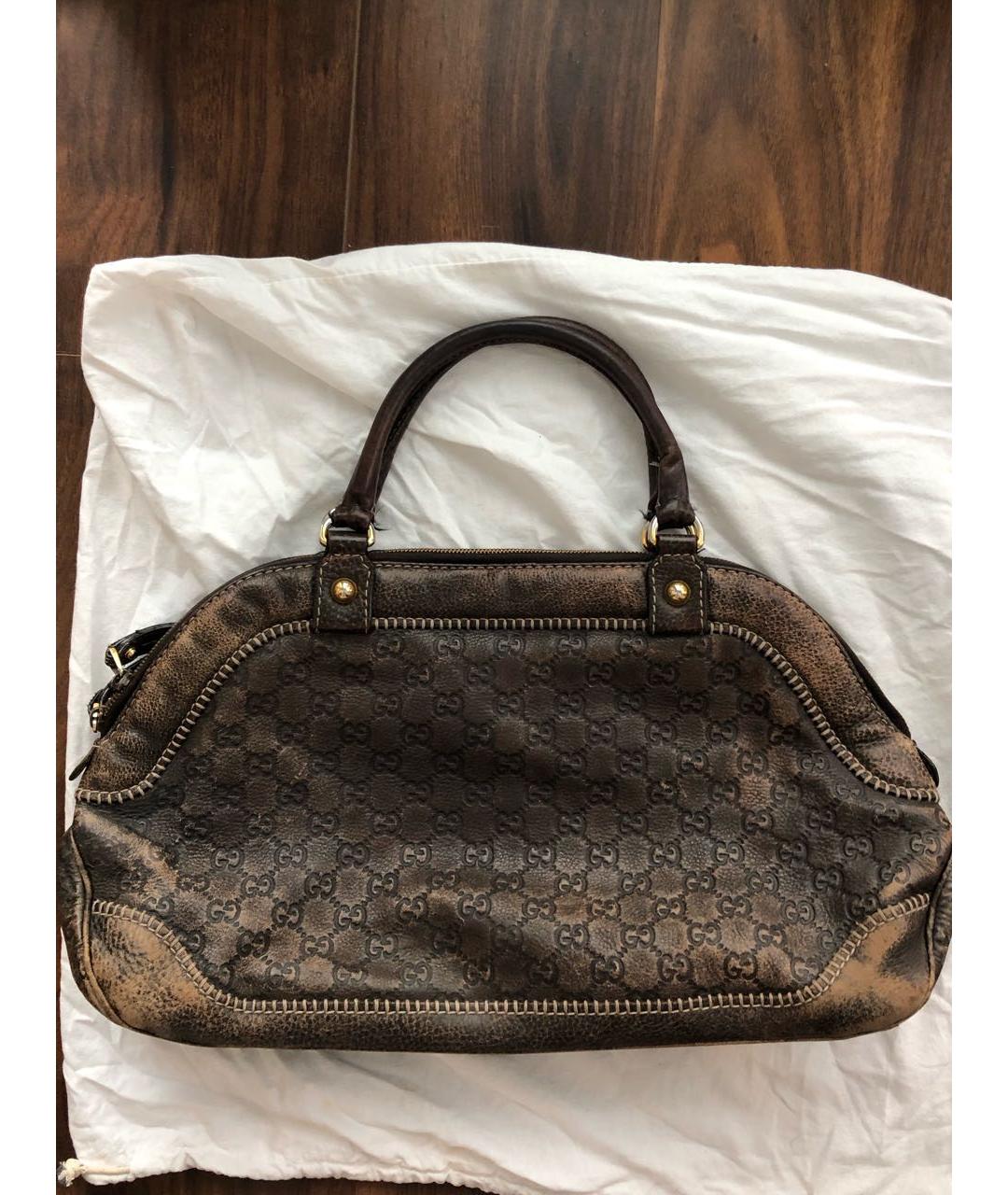 GUCCI Коричневая кожаная сумка с короткими ручками, фото 3