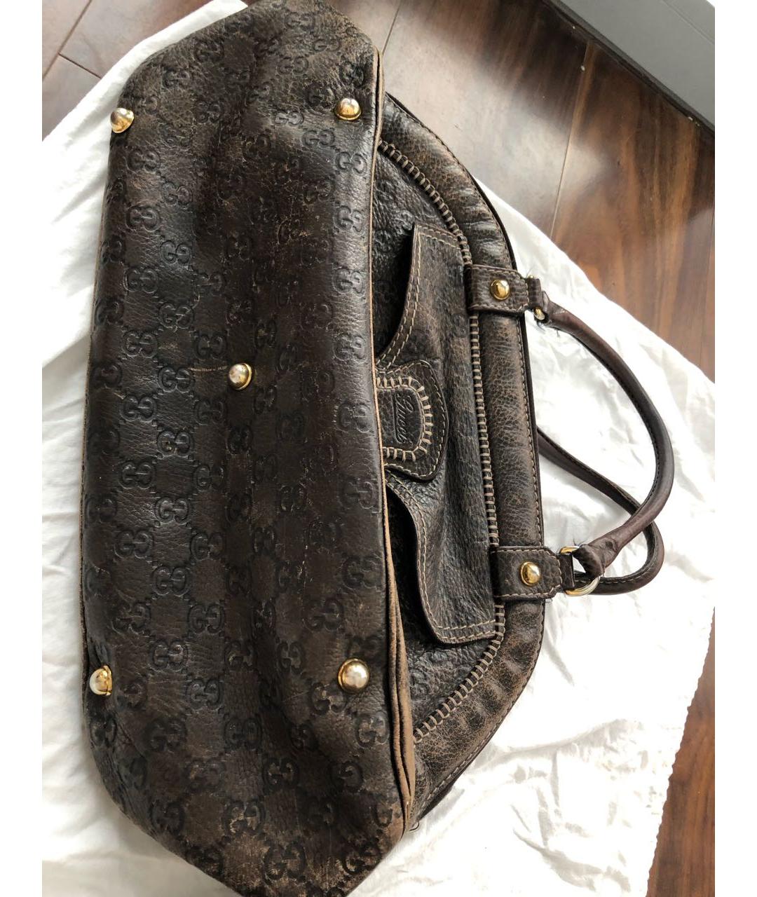 GUCCI Коричневая кожаная сумка с короткими ручками, фото 2