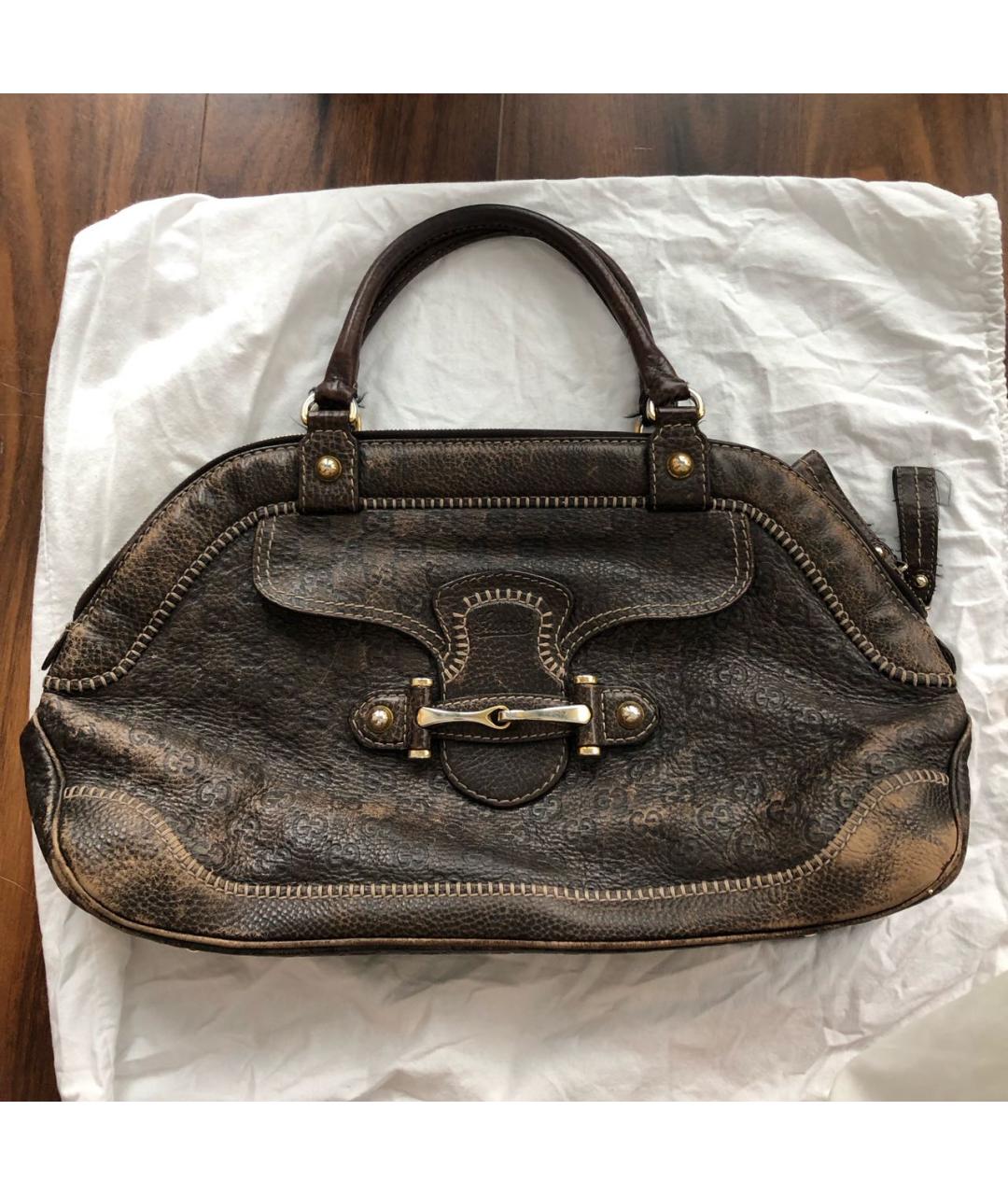 GUCCI Коричневая кожаная сумка с короткими ручками, фото 6