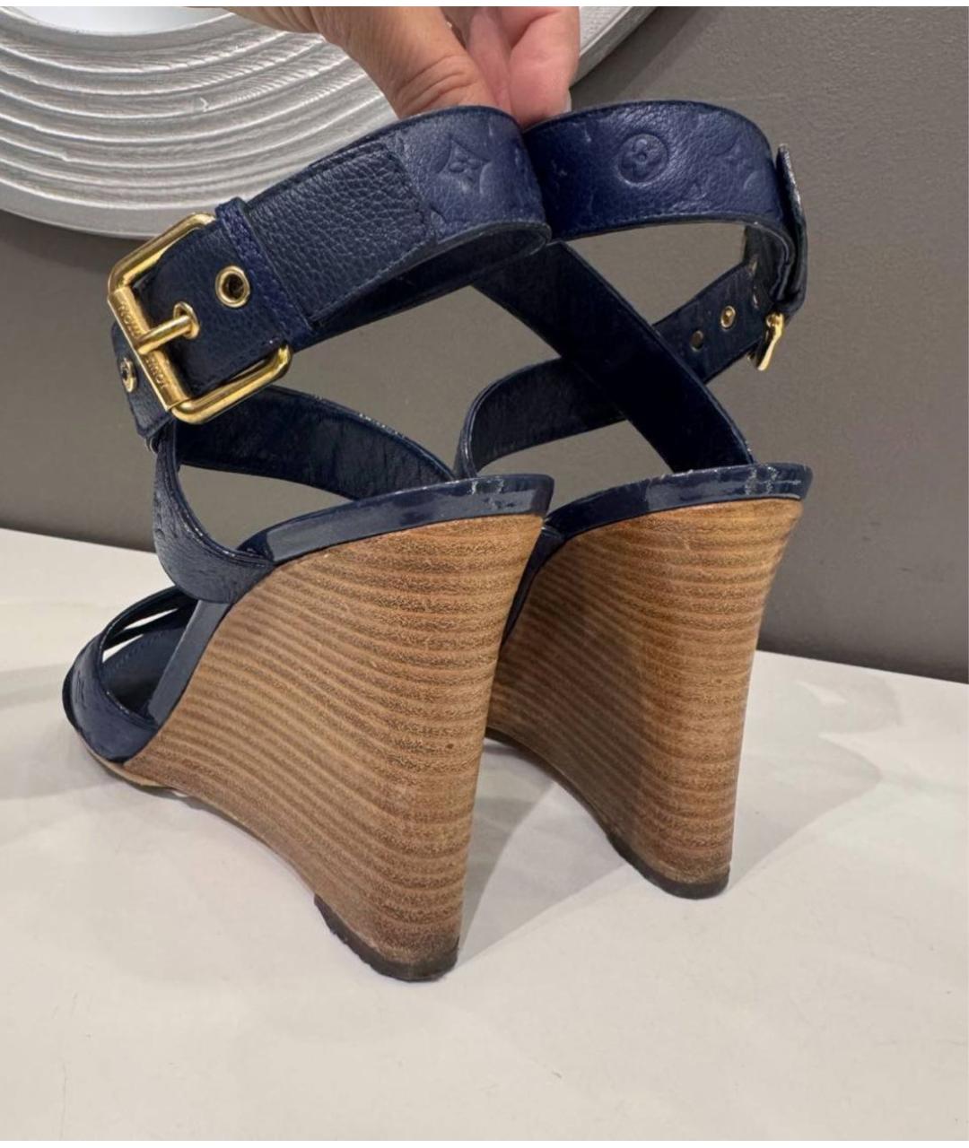 LOUIS VUITTON Темно-синие кожаные босоножки, фото 2