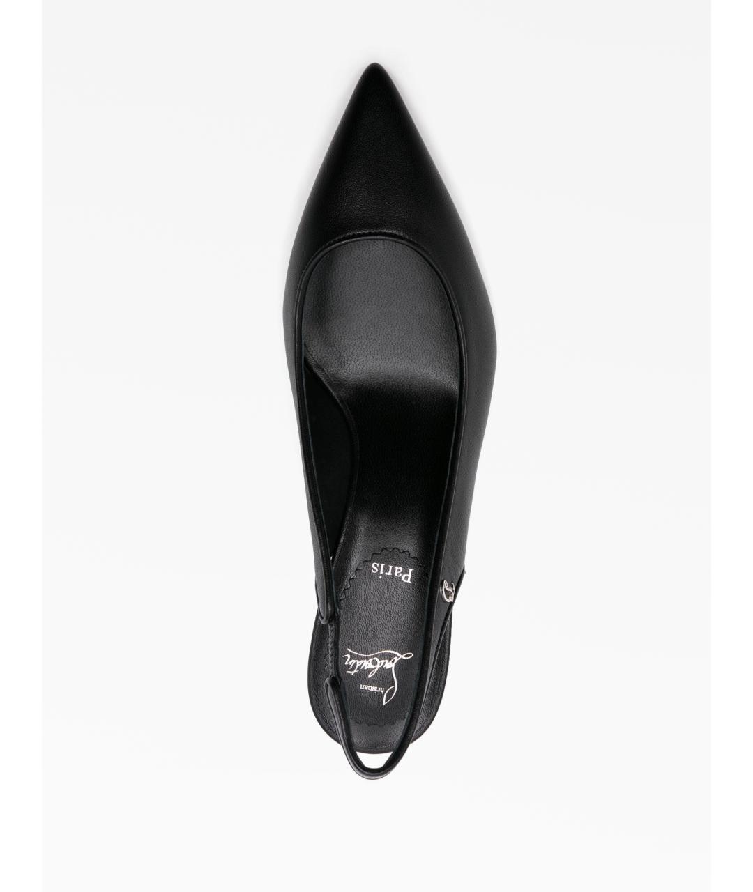 CHRISTIAN LOUBOUTIN Черные кожаные лодочки на низком каблуке, фото 3