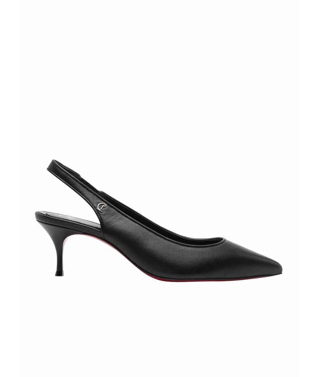CHRISTIAN LOUBOUTIN Черные кожаные лодочки на низком каблуке, фото 1