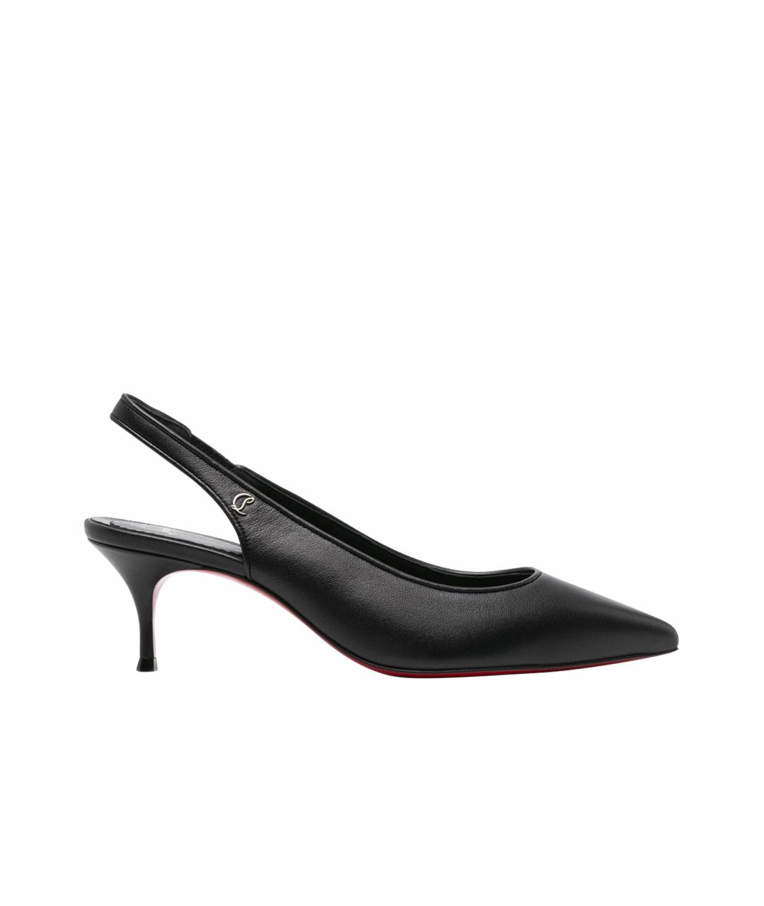 CHRISTIAN LOUBOUTIN Черные кожаные лодочки на низком каблуке, фото 9