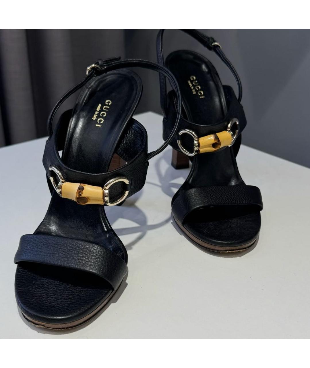 GUCCI Черные кожаные босоножки, фото 2