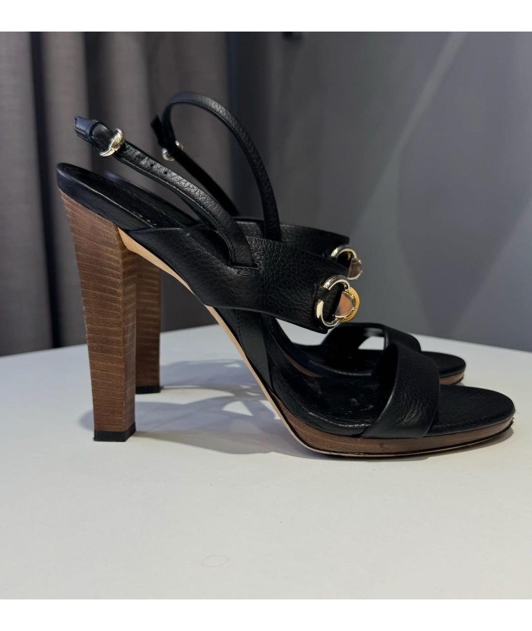 GUCCI Черные кожаные босоножки, фото 5