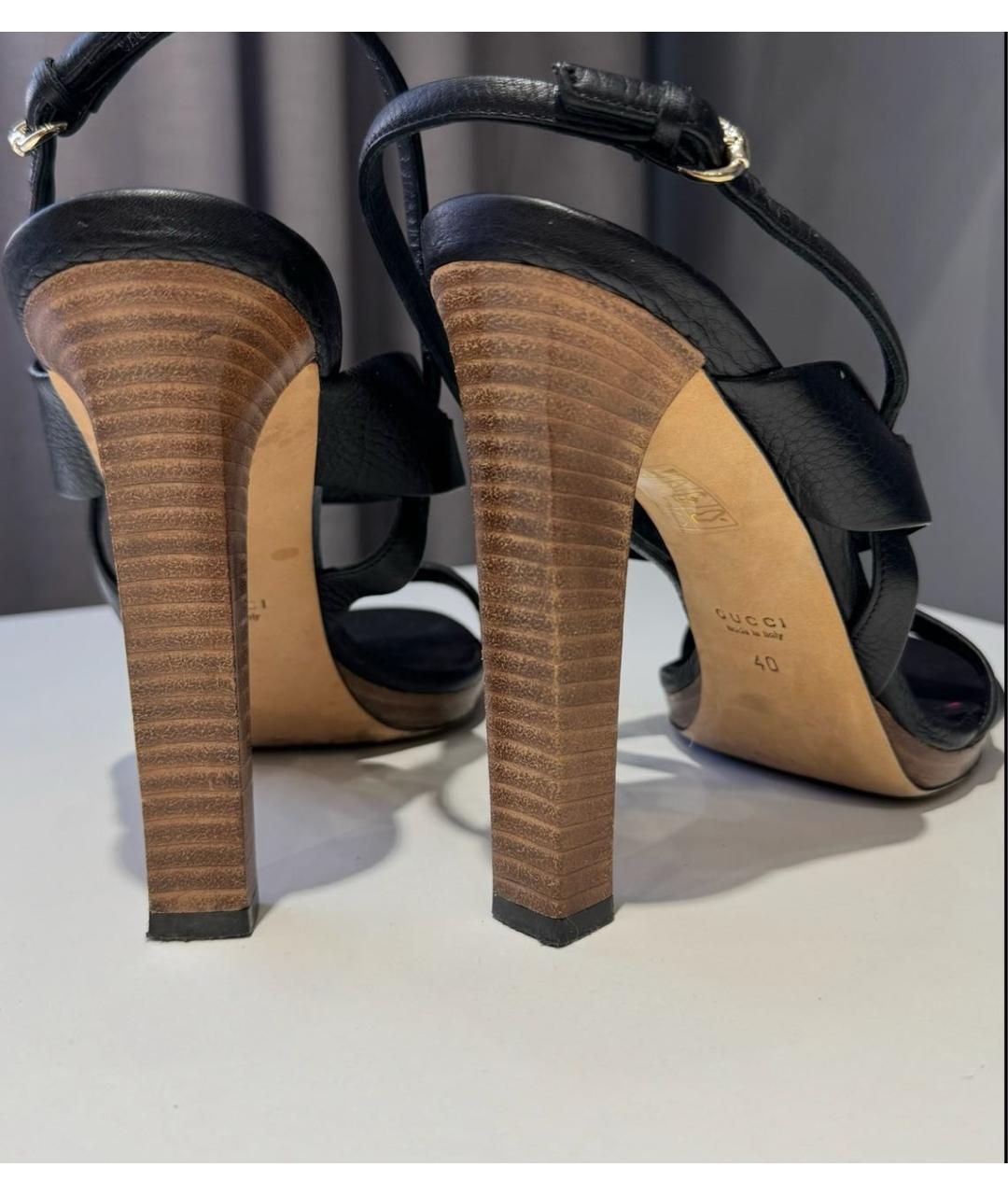 GUCCI Черные кожаные босоножки, фото 4