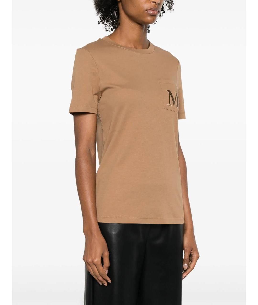 'S MAX MARA Коричневая хлопковая футболка, фото 2