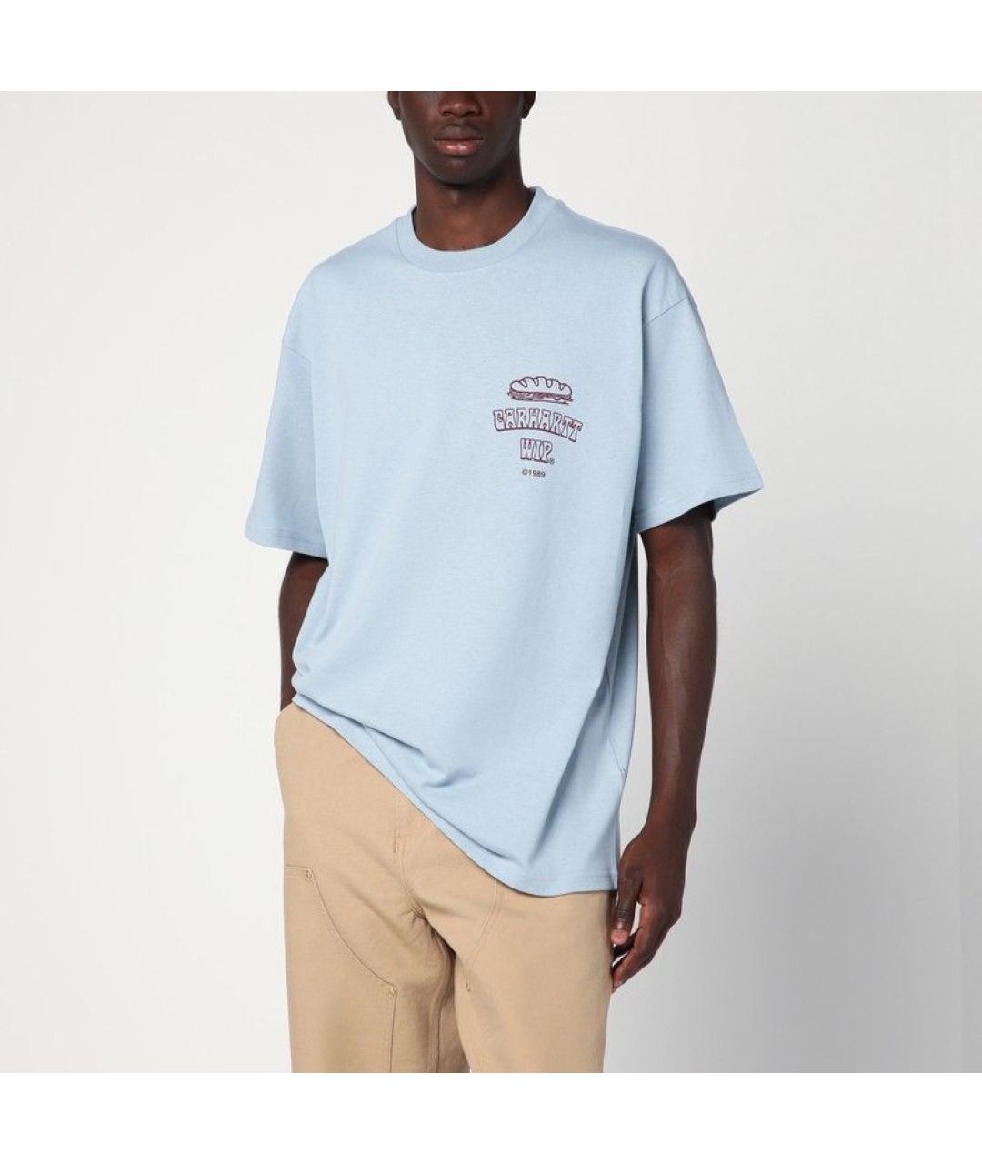 CARHARTT WIP Голубая хлопковая футболка, фото 2