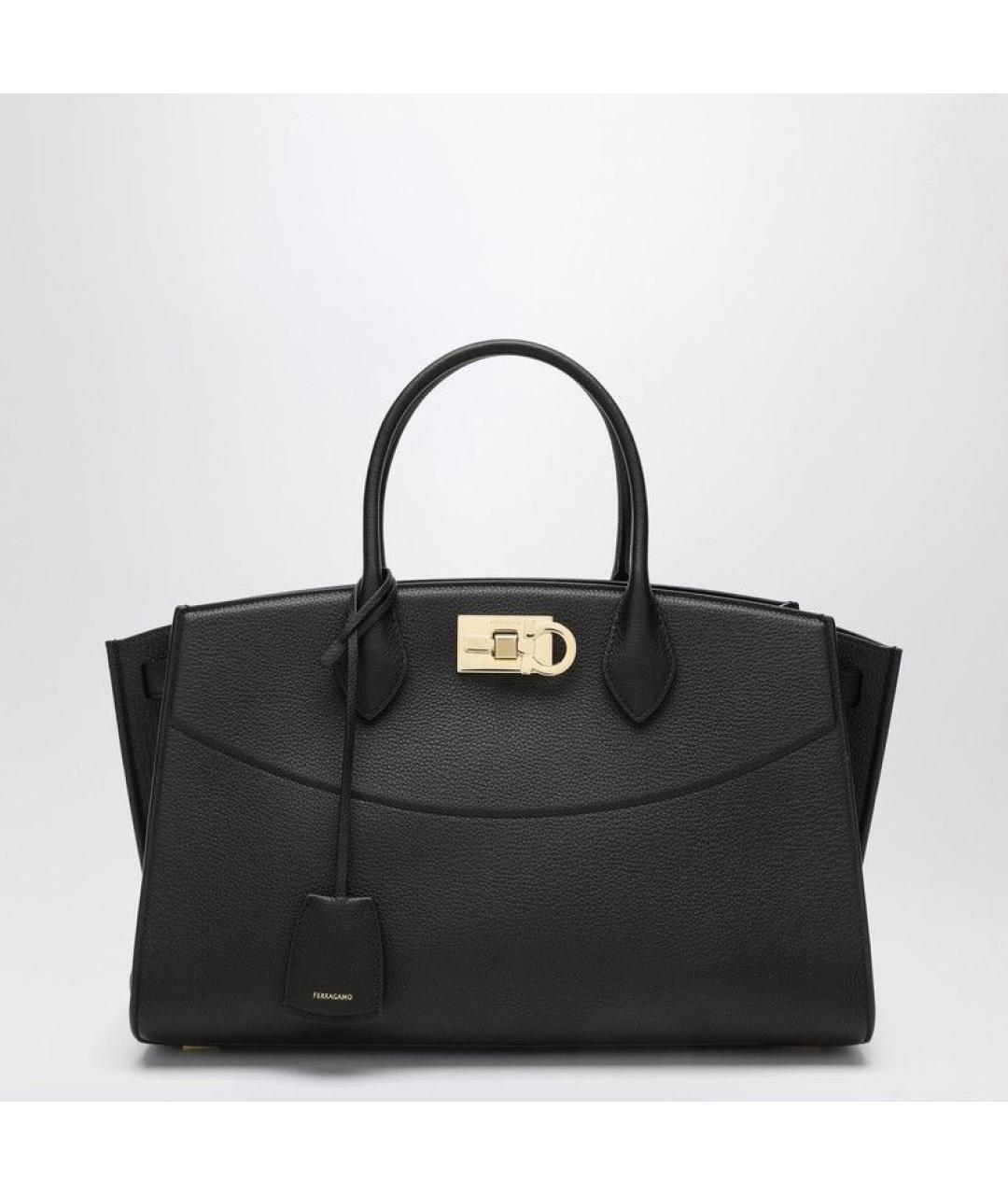 FERRAGAMO Черная кожаная сумка тоут, фото 3